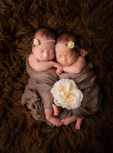 Fine art portrait of newborn twin girls.